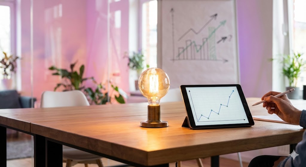 Gráficos de crescimento e uma lâmpada de ideias